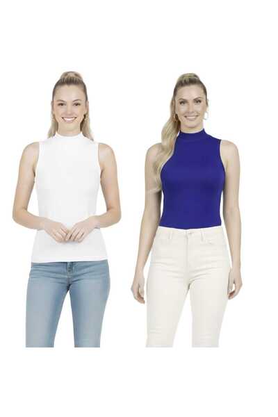 MODARENGİN 2-Pack Women's Half Turtleneck Sleeveless Fit Blouse-Casual Stylis...