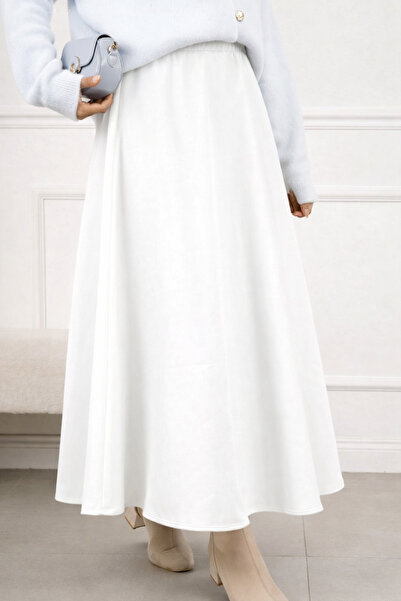 RFK Butik Women's Puff Scuba Elastic Waist Hijab Skirt - White