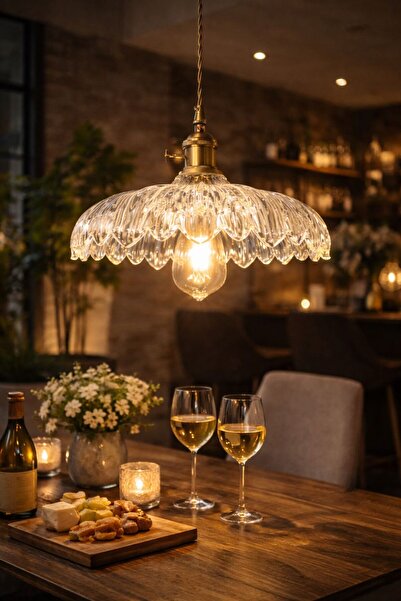 Ultra Home Athena Model Şeffaf Cam Kristal Klasik Sarkıt Tekli Avize