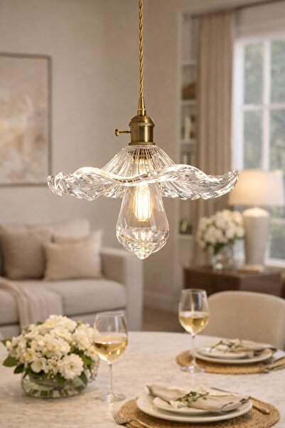 Luna Lighting Veronika Model Şeffaf Cam Kristal Klasik Sarkıt Tekli Avize