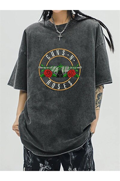 Le Savu Washable Rock Series Guns N' Roses Printed Unisex Oversized Vintage T...