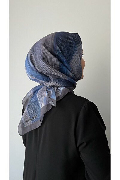 ESSLERA Gradient Gray Navy Blue Cotton Scarf