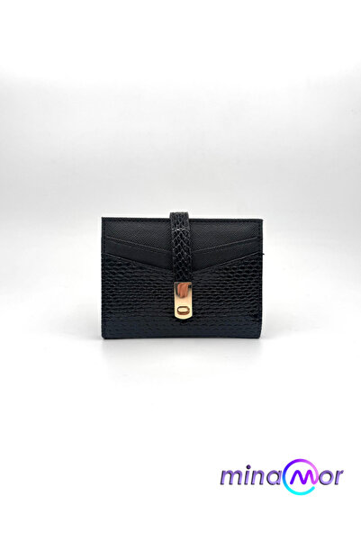 Minamor محفظة نسائية صغيرة سوداء مع تفاصيل قفل ذهبي