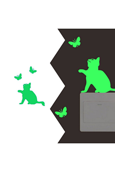 Yash Sticker fosforescent cu pisica si fluturasi pentru intrerupator/priza, 10x10 cm, culoare verde