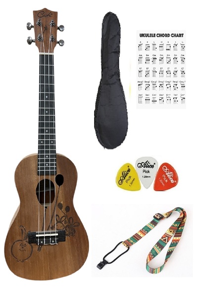 müzikhane Concert Mahogany Ukulele Case Strap Pick-Balloon Patterned