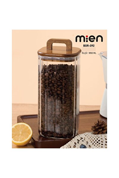 MİEN 1850 ml Kare Line Borosilikat Cam Kavanoz – Akasya Kapaklı