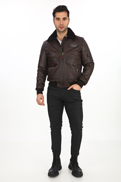 ersemont Kürk Çıkma Yakalı %100 Hakiki Kuzu Derisi Pilot Model Deri Mont