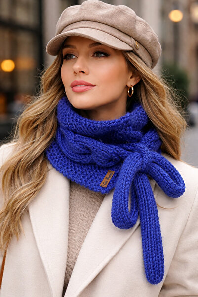 Gri boncuk El Örgüsü Simli Mavi(Saks) Burgu Model Boyunluk