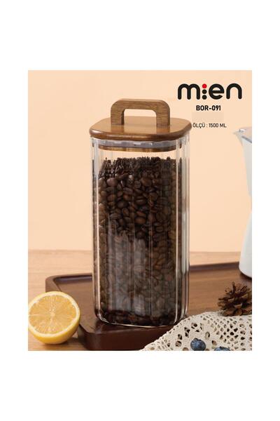 MİEN 1500 ml Kare Line Borosilikat Cam Kavanoz – Akasya Kapaklı