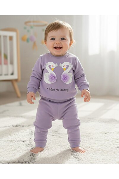 Ege Bebek Baby Girl Swan Detailed, Thin m Transitional Long Sleeve Crew Neck,...