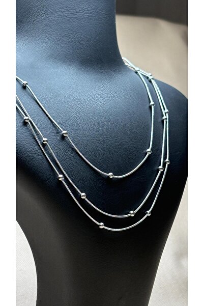 NİSA HOME Women's Steel 3-Row Ball Bead Model Necklace – Stainless Steel Styl...