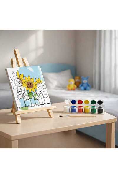 3DreaMaker Çocuklar İçin Tuval Boyama Seti Ayçiçeği Bahçesi (Tuval, Fırça ve ...