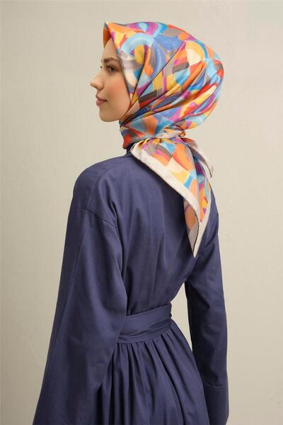 Armine Geometric Patterned Pure Silk Twill Scarf 9329D 01