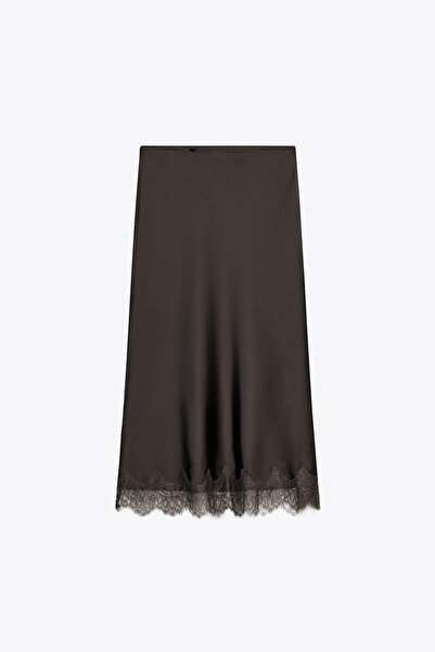khar Satin Surface Midi Skirt with Lace Detail