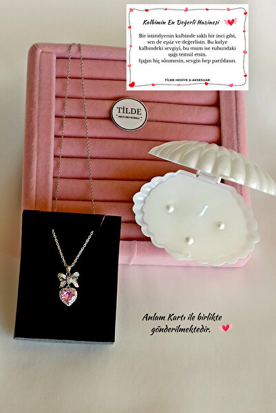 Tilde Paslanmaz Çelik Kalp Kolye & İstiridye Kutulu Mum Hediye Seti Anlam Kar...