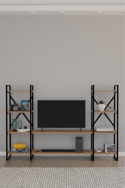 steel desing Tv Ünitesi Açık Raflı Kitaplık, Ev Ofis Salon Uyumlu, Metal Tv S...