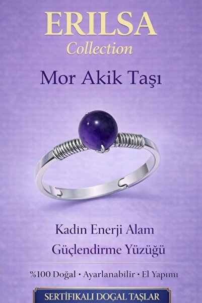 Erilsa خاتم تقوية مجال الطاقة للنساء معتمد - حجر العقيق الأرجواني مع تعديلات ...