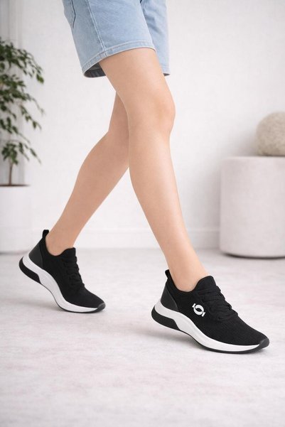 Tetaf Unisex Black Sports Sneaker – Lightweight Sole Breathable Mesh Fabric