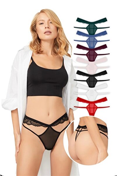 Dominant Kadın Siyah Dantel Detaylı Transparan String Külot – Şık ve Konforlu...