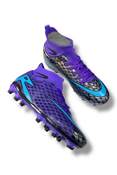 güneşayakkabı 400 Fans Çift Renk Çoraplı Krampon Mor Turkuaz Desenli