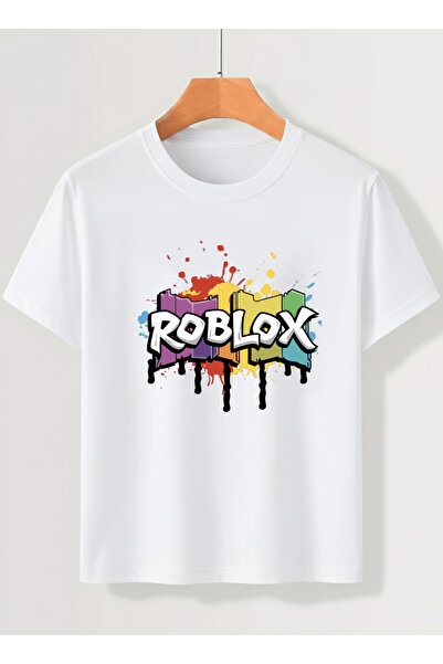 Let's Wear Tricou colorat Roblox Fan cu imprimeu bumbac 100% % u B guler rotu...