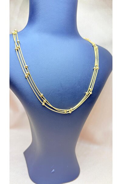 NİSA HOME قلادة نسائية من الفولاذ المقاوم للصدأ بثلاثة صفوف من الخرز - قلادة ...