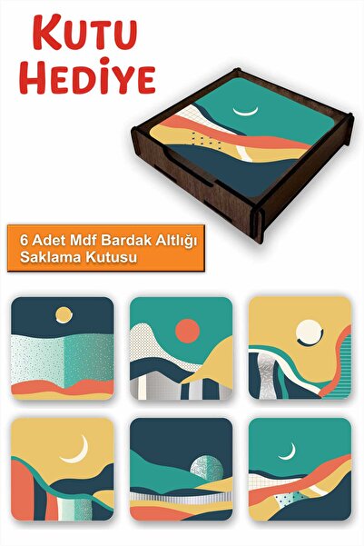 UNT Set of 6 Modern Abstract Patterned Mdf Coasters – with Wooden Storage Box...