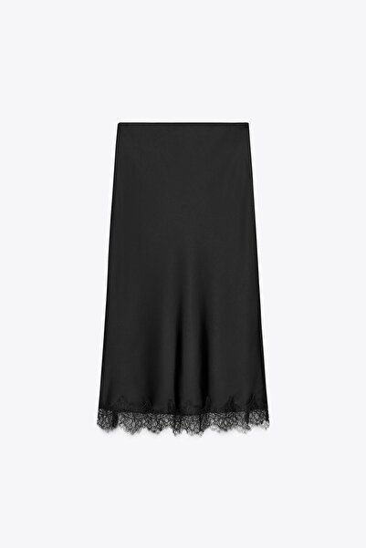 khar Satin Surface Midi Skirt with Lace Detail