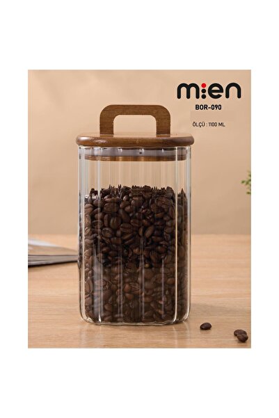 MİEN 1100 ml Kare Line Borosilikat Cam Kavanoz – Akasya Kapaklı