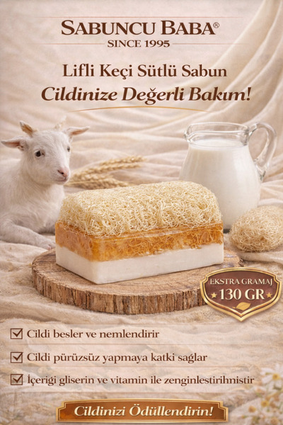 SABUNCU BABA - Doğal Kabak Lifli Keçi Sütlü & Ballı Sabun 130 GR. Cildinizi Ö...