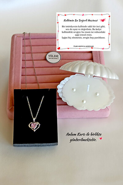 Tilde Paslanmaz Çelik Kalp Kolye & İstiridye Kutulu Mum Hediye Seti Anlam Kar...