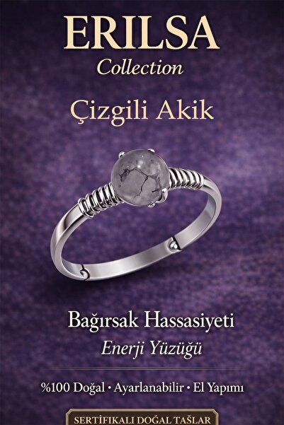 Erilsa خاتم الطاقة المعتمد لحساسية الأمعاء – حجر العقيق الخطوي مع تعديل رقيق ...
