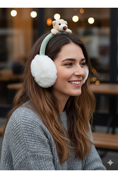 Betülce Protector de urechi pliabil din pluș cu figurină de ursuleț pentru co...