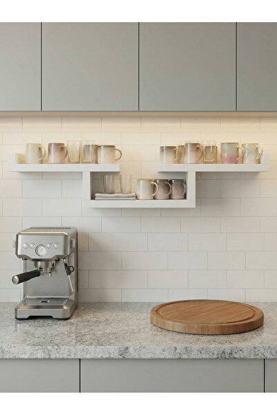 TRENDPİX Tezgah Üstü Yapıştırmalı Raf – Delme Yok, Mutfak & Kahve Köşesi Düze...