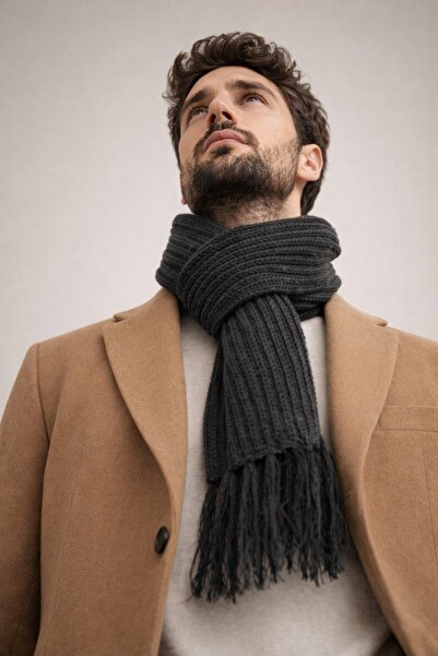 Şirin Giyim Aksesuar Чоловічий шарф з трикотажу з бахромою - зимовий, зберіга...