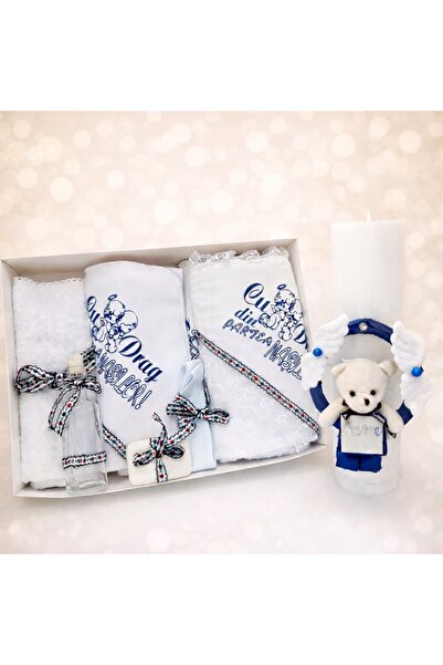 kizu Set botez personalizat pentru băiat cu lumânare lucrată manual și trusou...
