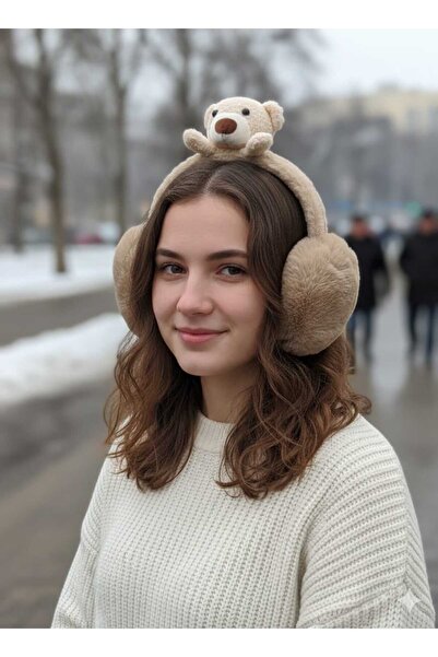 Betülce Protector de urechi pliabil din pluș cu figurină de ursuleț pentru co...