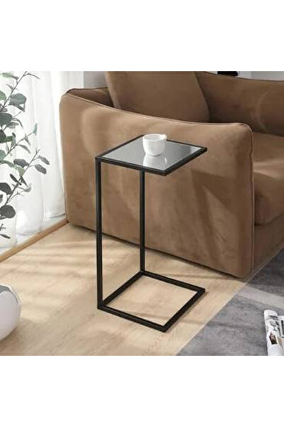 CN Black iron serving table with mirrored glass top