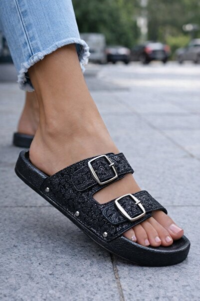 CAPRİ Matilla Simli Çift Tokalı Günlük Şık Rahat Terlik