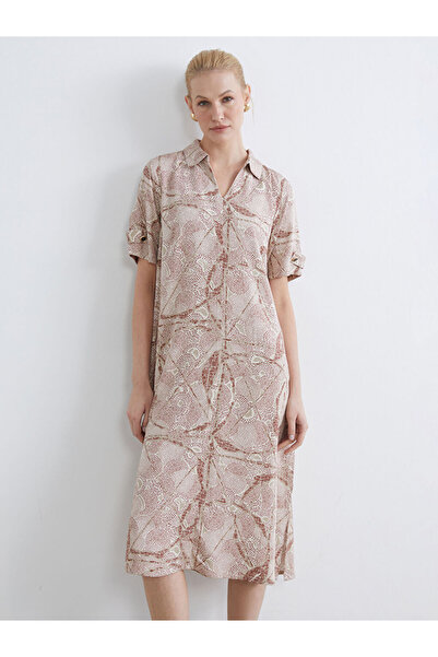 LC Waikiki Φόρεμα με μπεζ πουκάμισο με σχέδιο στο γιακά