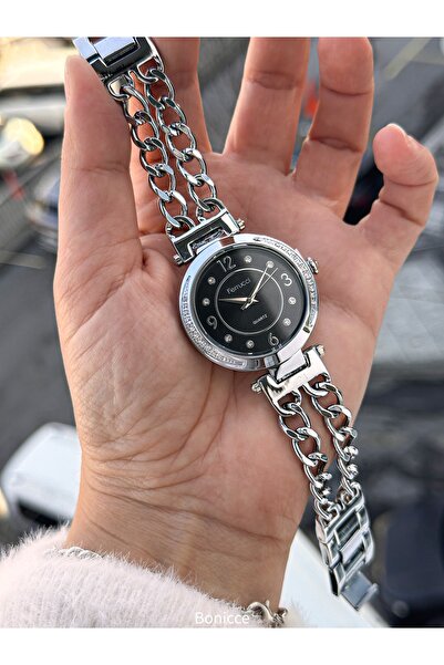 Ferrucci Black Stone Dial Chain Steel Band,Silver Color Lover's Gift Women Wr...