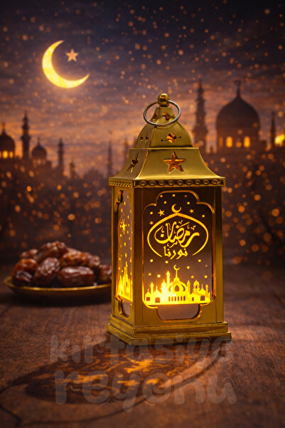 zubi 13 cm Gold Plastik Ramazan Temalı DEKORATİF Led Fener kod-04