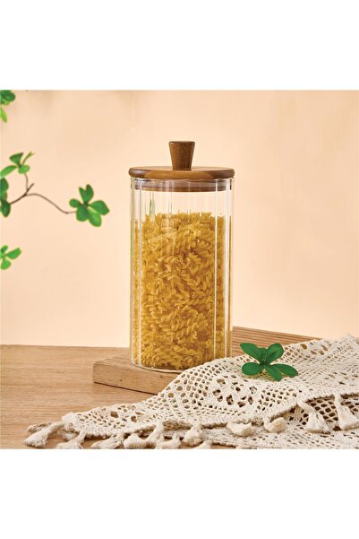 MİEN وعاء زجاجي من البوروسيليكات سعة 1160 مل - مع غطاء من خشب الأكاسيا
