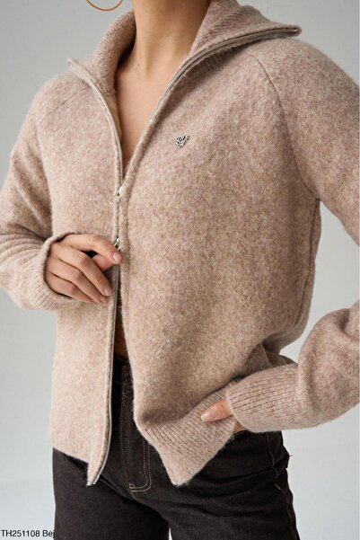 CADDELAMODA Double Zipper Advertising Sleeve Premium Soft Cardigan