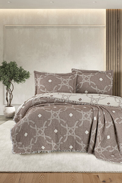 First Choice Montela 100% Cotton 6-Layer Bedspread + Pillow Set Brown