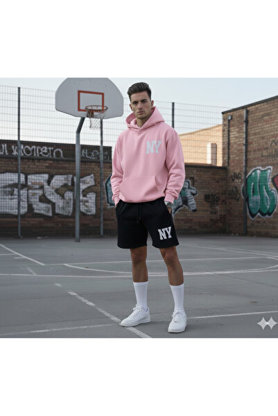 ALİ.COM Unisex Ny Printed 2-Piece Set Sweatshirt-Shorts Set Oversized Hooded ...