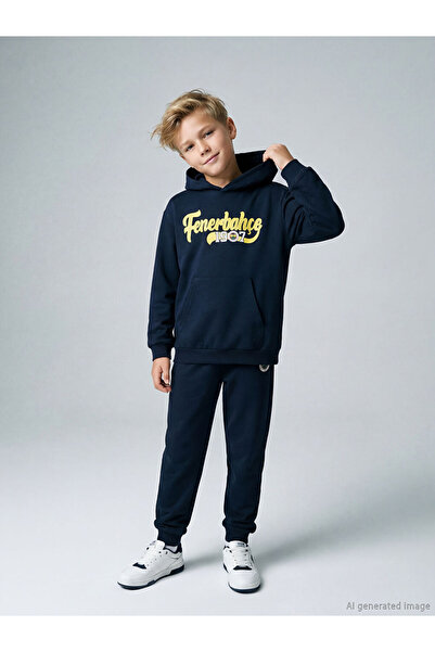 LC Waikiki Navy Blue Printed Boy's Tracksuit Set