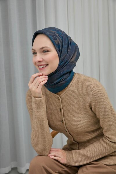 Silk Home Velora Eşarp Petrol Mavi Desenli 161007-02