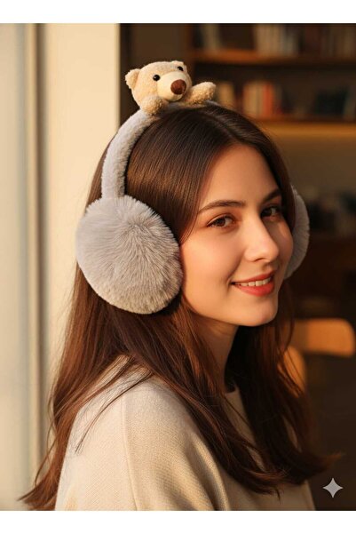 Betülce Protector de urechi pliabil din pluș cu figurină de ursuleț pentru co...