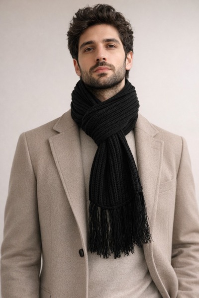 Şirin Giyim Aksesuar Erkek Atkı Triko Püsküllü - Kışlık Sıcak Tutan